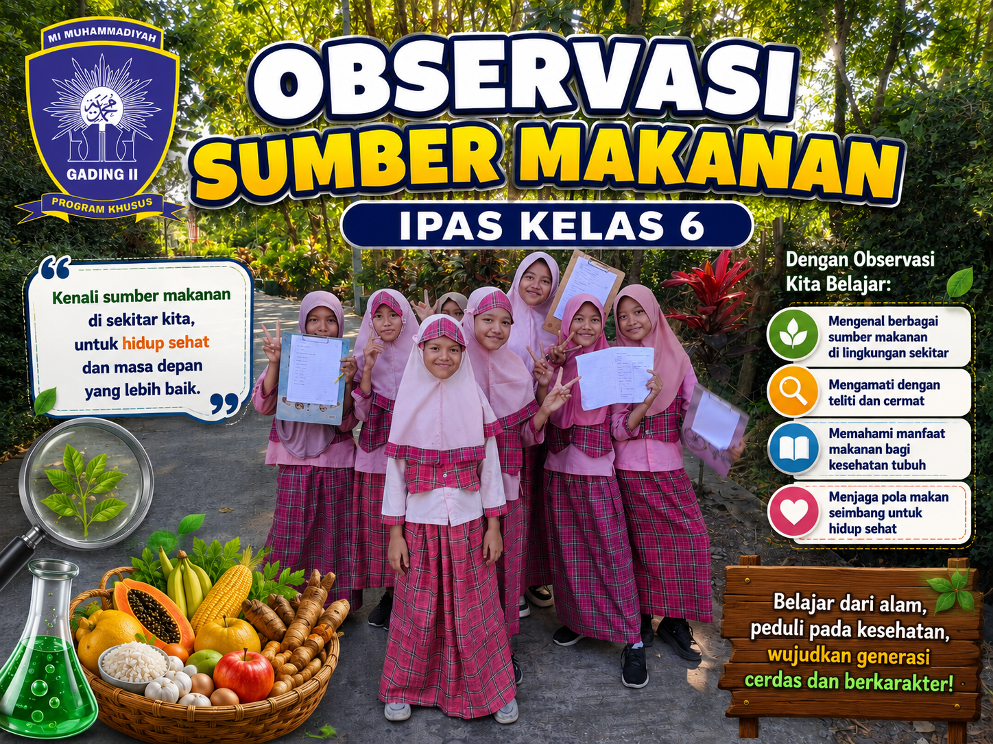 Observasi Sumber Makanan: Siswa Kelas 6 MI Muhammadiyah Gading II Belajar Langsung dari Alam