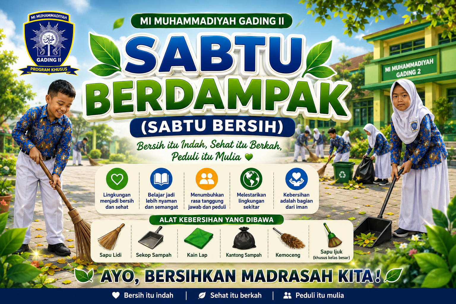 Sabtu Berdampak (Sabtu Bersih): Menumbuhkan Karakter Peduli Lingkungan di MI Muhammadiyah Gading II